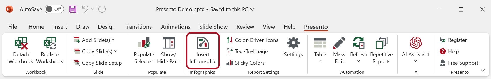 Infographics in the Presento Ribbon Tab